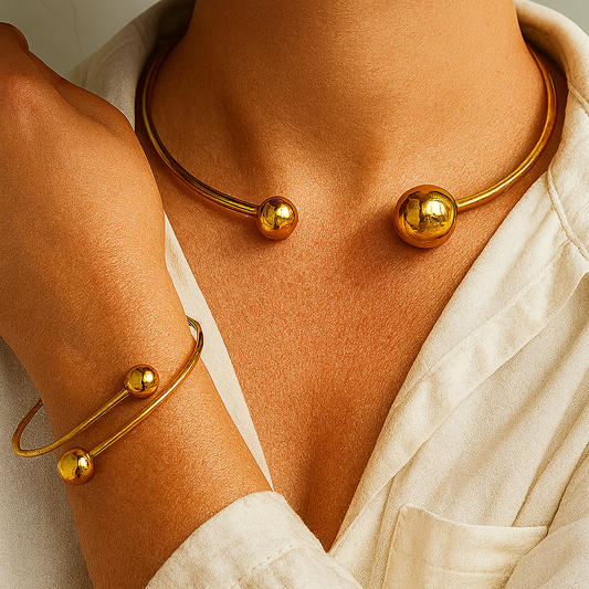 Minimalist Glow Collar & Cuff Armband-Set | Gold