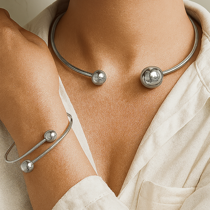 Minimalist Glow Collar & Cuff Armband-Set | Gold