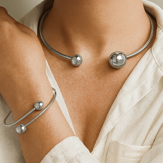 Minimalist Glow Collar & Cuff Armband-Set | Gold