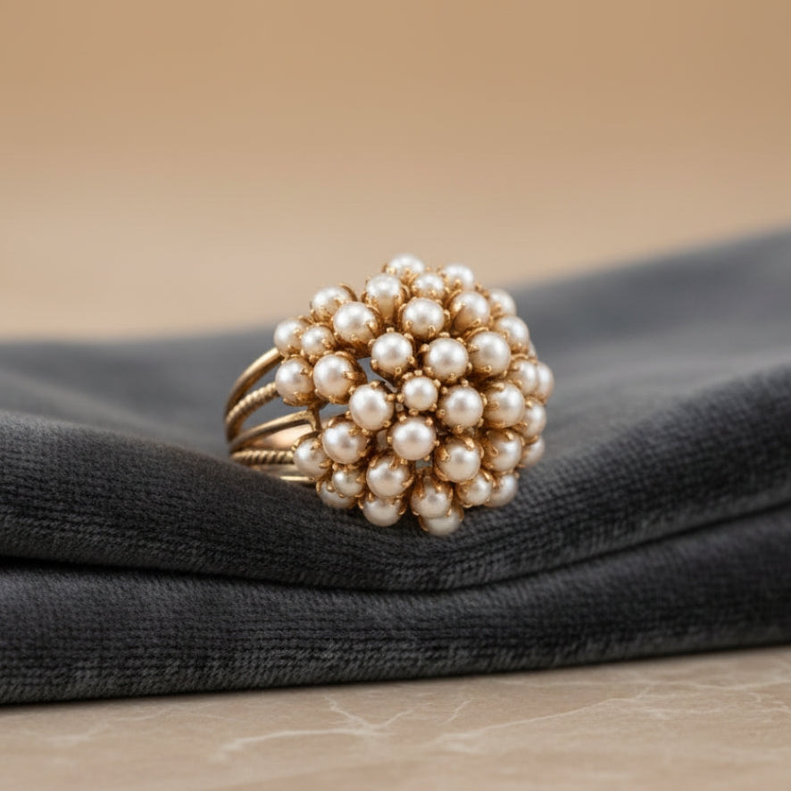 Elegant Inlaid Perle Gold Ring