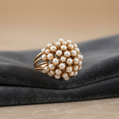 Elegant Inlaid Perle Gold Ring