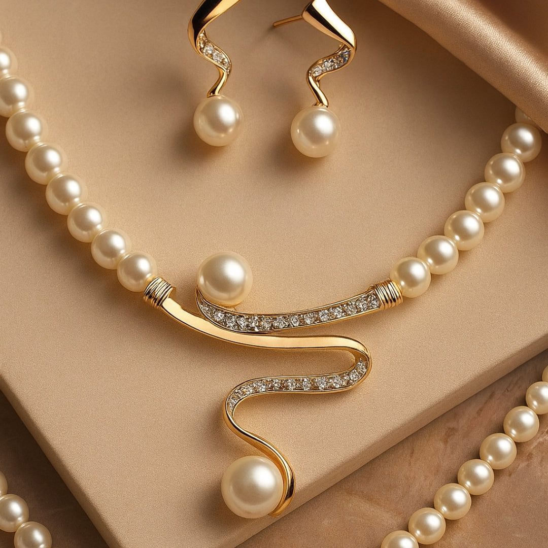 Elegant Natürlich Perlenhalskette Set