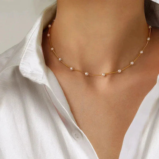 Gold Spaced Perle Chain Halskette