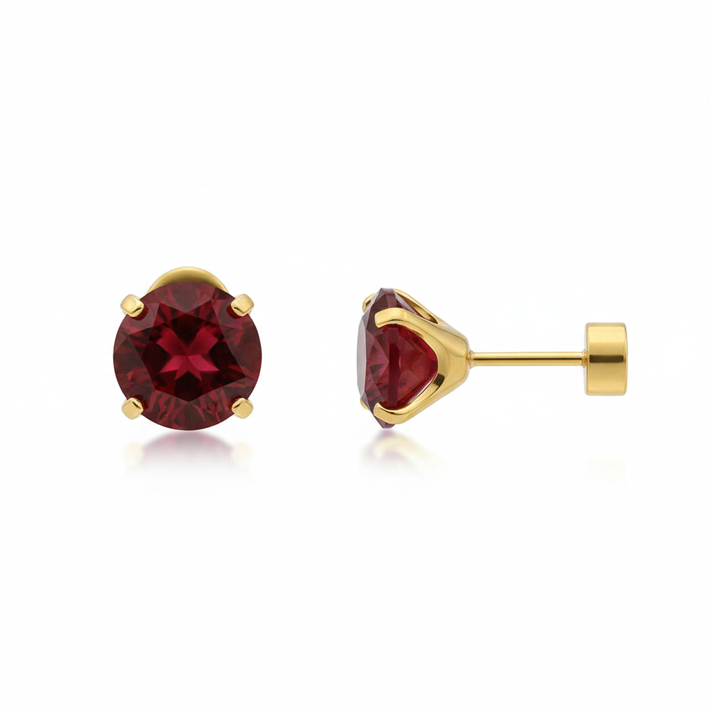 Rubin Round Ohrstecker | Gold