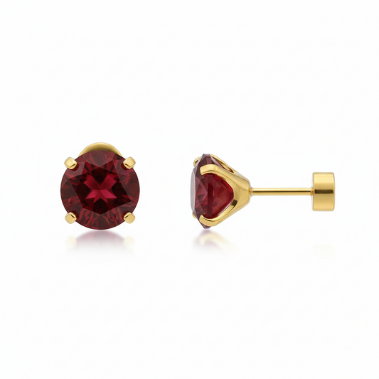 Rubin Round Ohrstecker | Gold