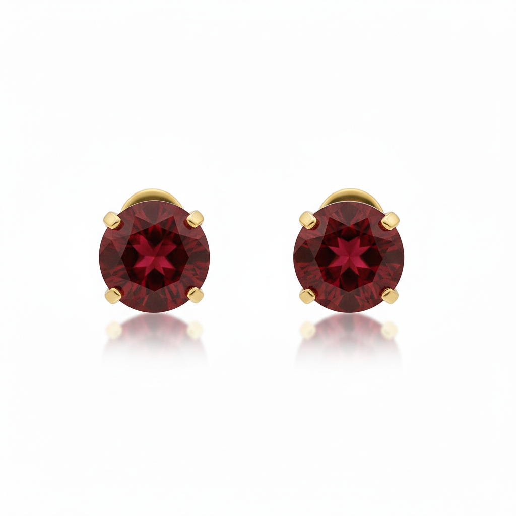 Rubin Round Ohrstecker | Gold