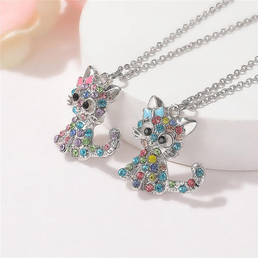 Silber Baby Kittens and Coloured Zirconia Halskette