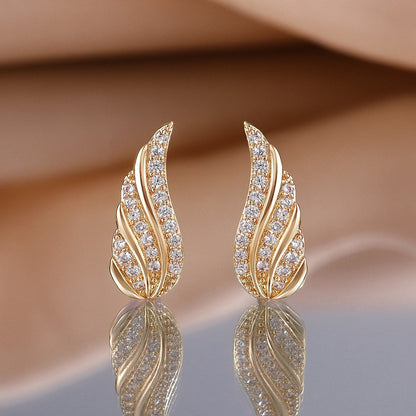 Modern Leaf Pave Ohrringe | Gold