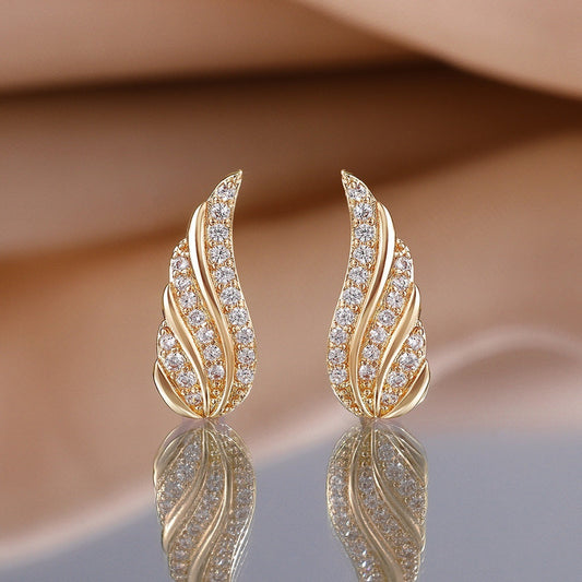 Modern Leaf Pave Ohrringe | Gold