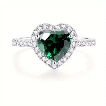 Silber Smaragd Herz Halo Ring