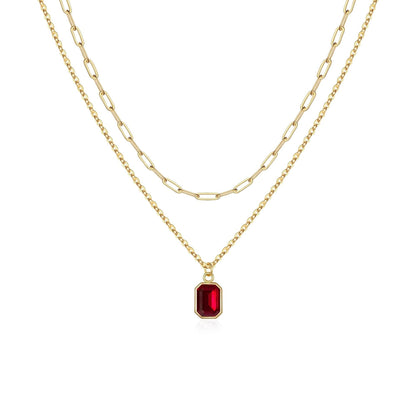 Paperclip Layered Rubin Halskette | Gold