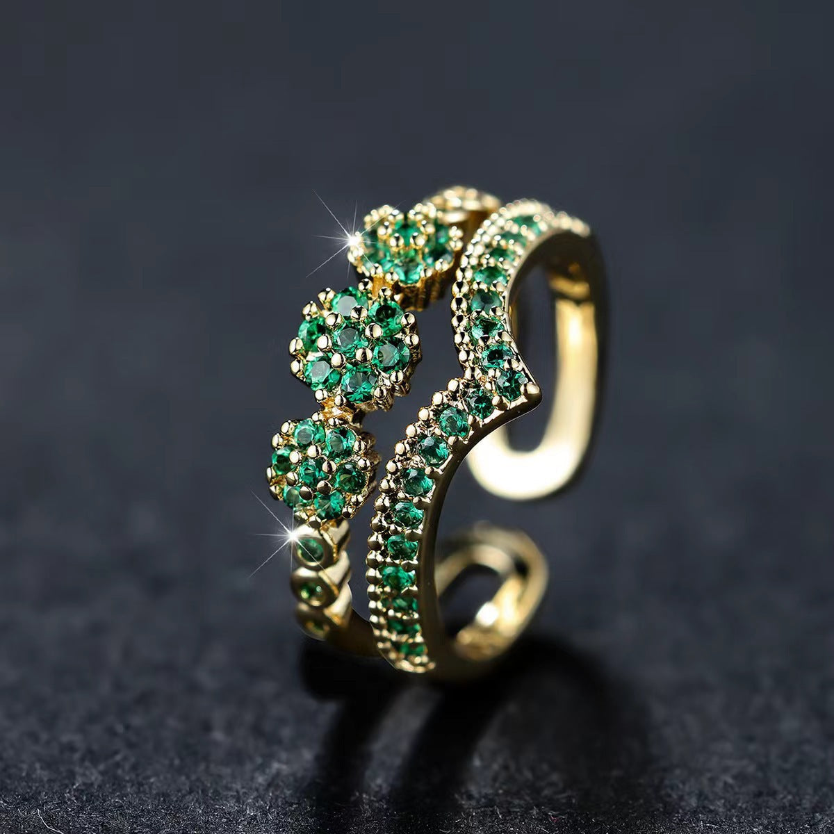 Gold Smaragd Cluster Ring