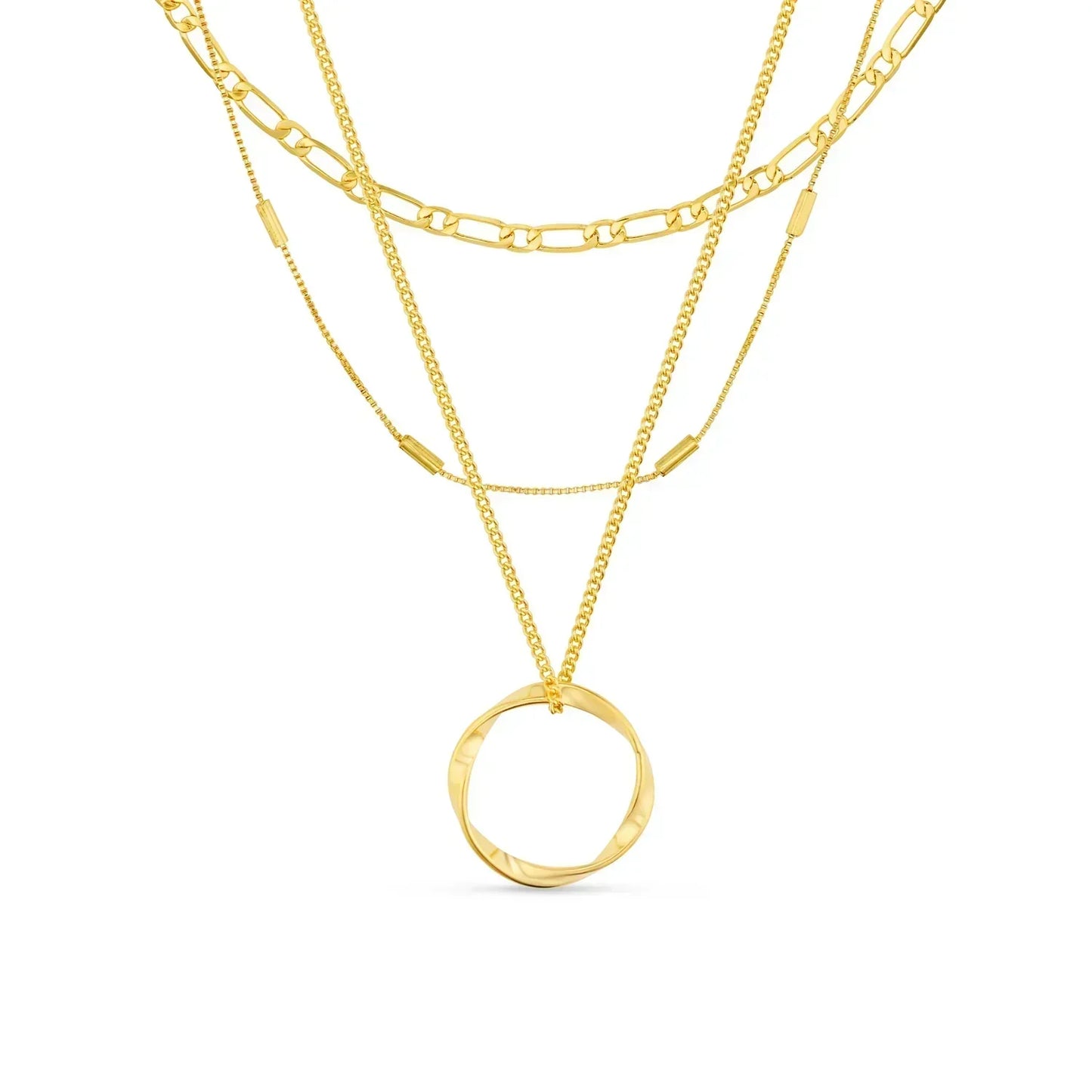 Open Circle Three Row Halskette | Gold