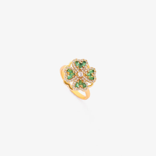 Gold Smaragd Floral Ring