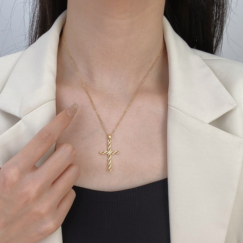 Kristall Twist Cross Halskette | Gold