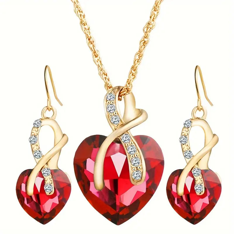 Gold Rubin Twisted Herz Schmuckset