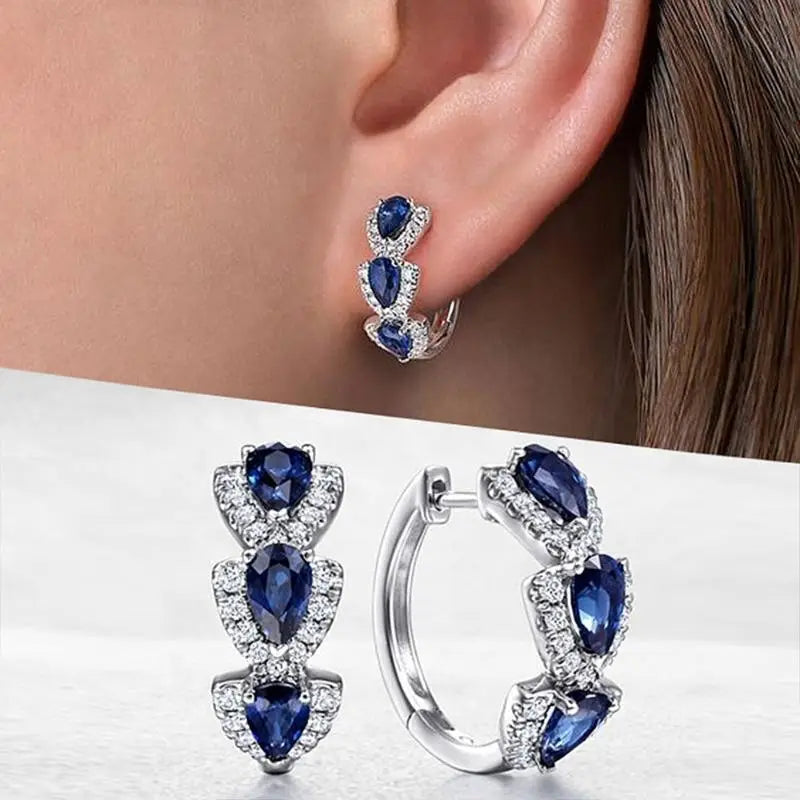 Silber Saphir Halo Creolen