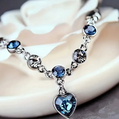 Silber Saphir Herz Chain Armband