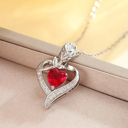 Silber Rubin Herz Pendant Halskette