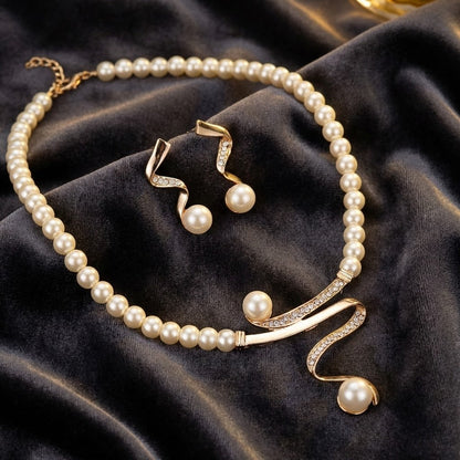 Elegant Natürlich Perlenhalskette Set