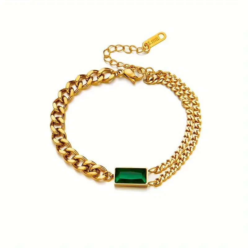 Gold Smaragd Bar Chain Armband
