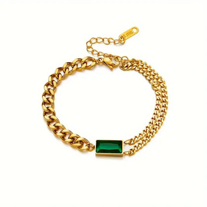 Gold Smaragd Bar Chain Armband