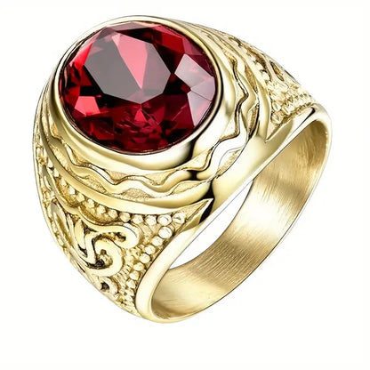 Gold Rubin Engraved Ring