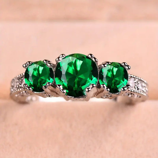 Silber Smaragd Three-Stein Ring