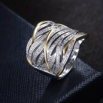 Silber and Gold Woven Band Ring