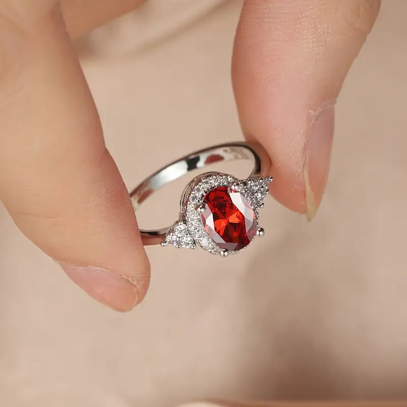 Silber Rubin Halo Ring