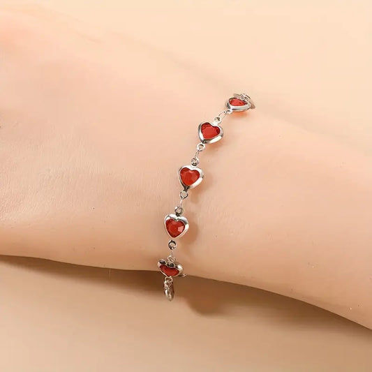Silber Rubin Herz Chain Armband