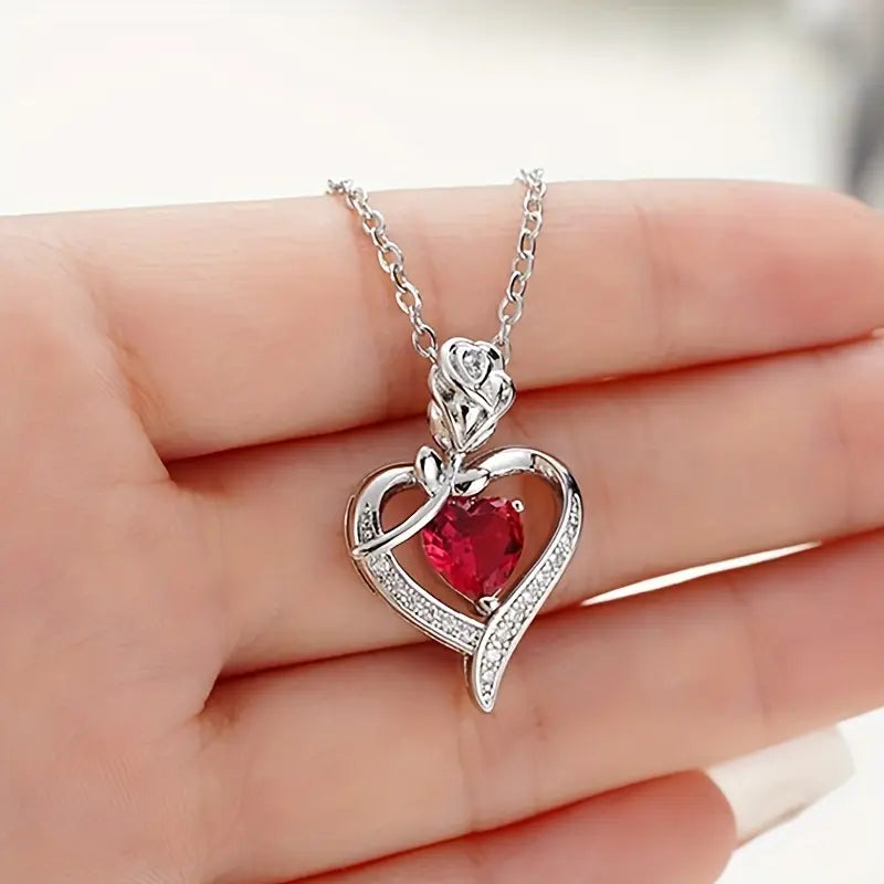 Silber Rubin Herz Pendant Halskette