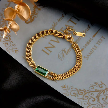 Gold Smaragd Bar Chain Armband