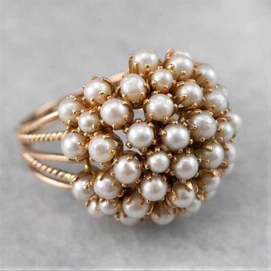 Elegant Inlaid Perle Gold Ring