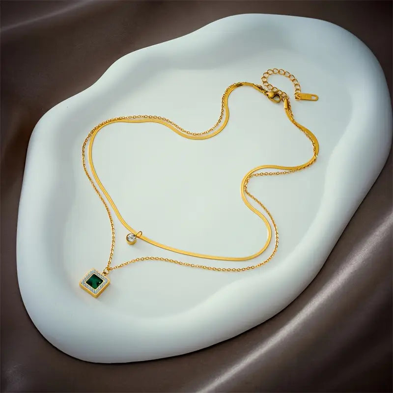 Gold Smaragd Layered Halskette