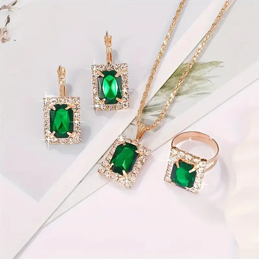 Gold Smaragd Rectangular Schmuckset