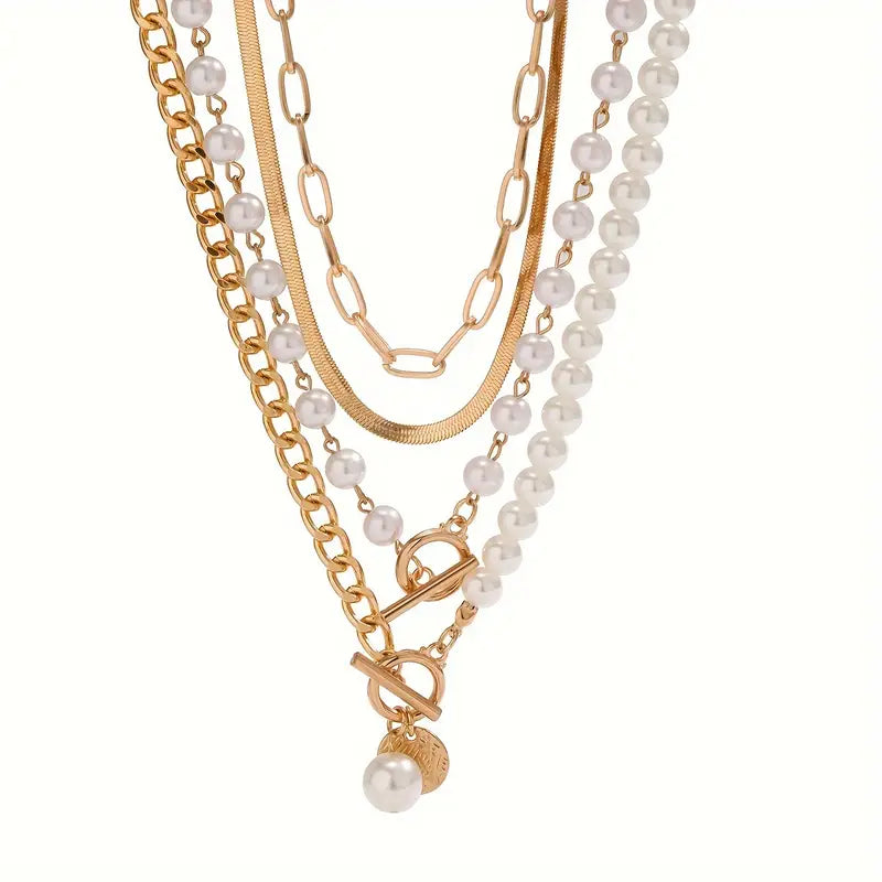 Modern Perle Layered Halsketten-Set