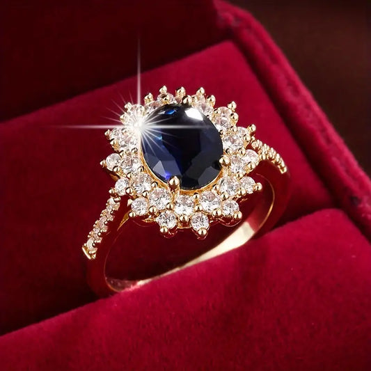 Gold Saphir Halo Ring