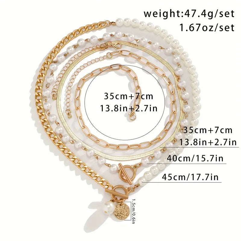 Modern Perle Layered Halsketten-Set