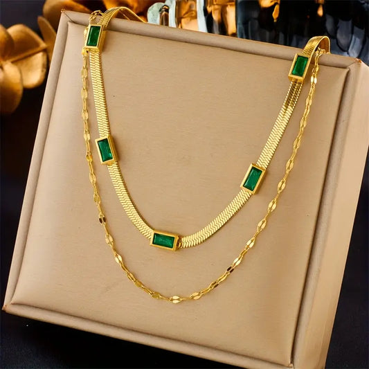 Sister Gem Double-Layer Retro Halskette | Gold