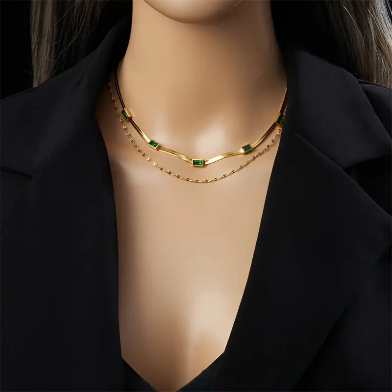 Sister Gem Double-Layer Retro Halskette | Gold