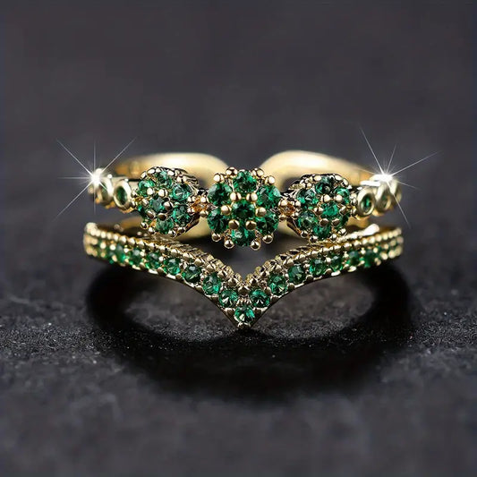 Gold Smaragd Cluster Ring