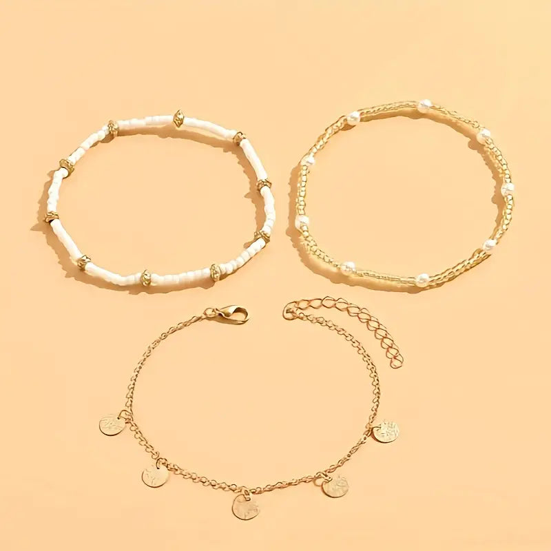 Coastal Anhänger 3-Piece Layered Anklet Set | Gold