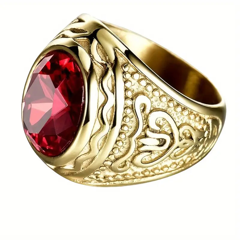 Gold Rubin Engraved Ring