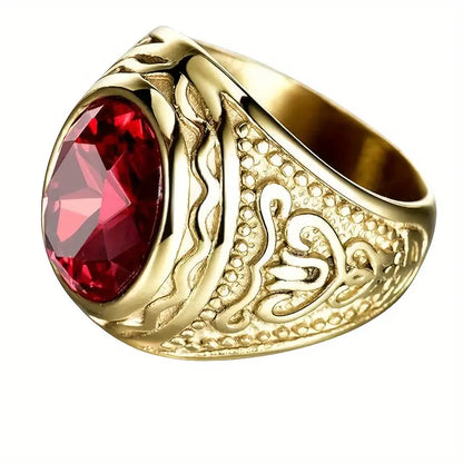 Gold Rubin Engraved Ring