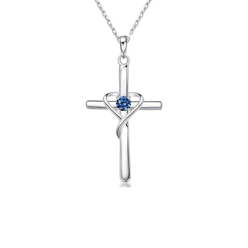 Saphir Cross Halskette | Weiß Gold
