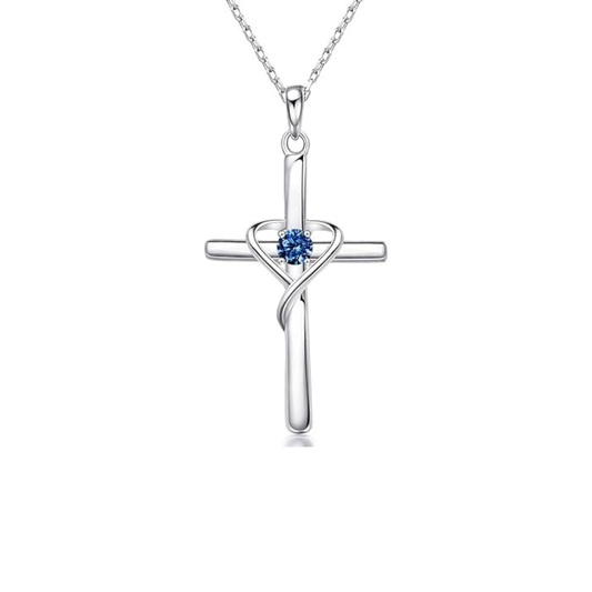Saphir Cross Halskette | Weiß Gold