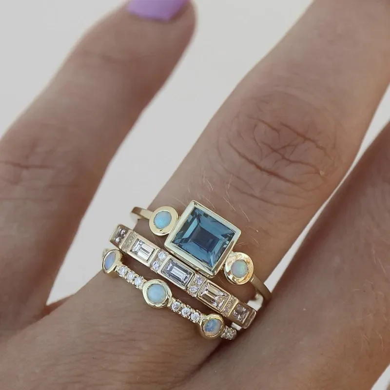 Gold Stacked Geometric Ring-Set