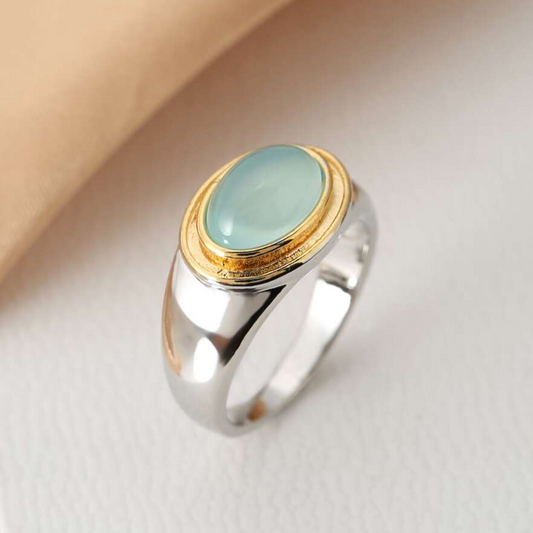Silber and Gold Bezel Cabochon Ring