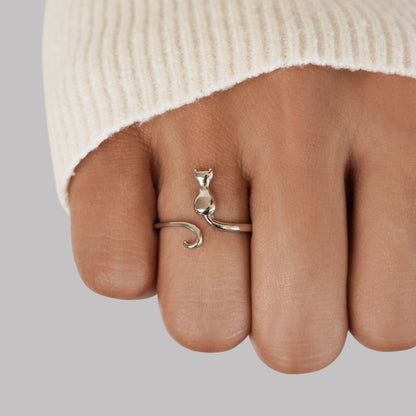 Silber Cat Motif Ring